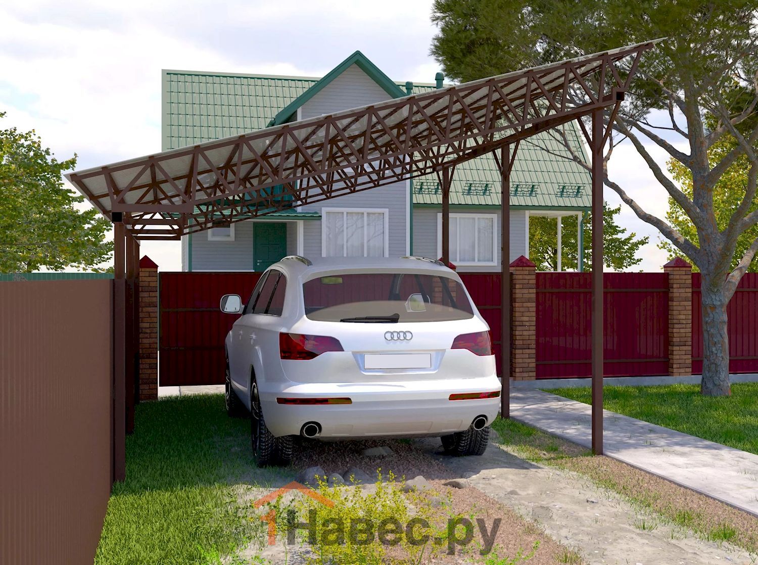 Односкатный навес из профнастила к забору